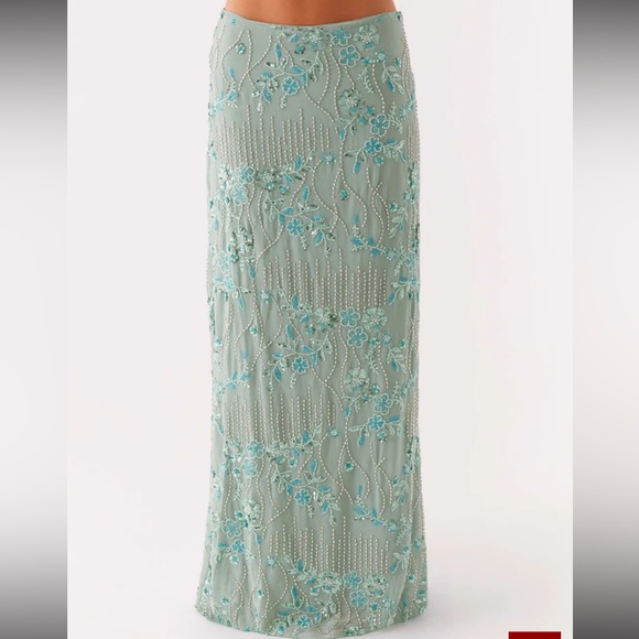 NWOT Peppermayo Corinna Low Rise Sequin Maxi Skirt - Mint Sz 2/XS - Picture 6 of 7